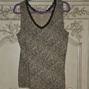 Chico's Leopard Print Tank Top with Black Lace Trim